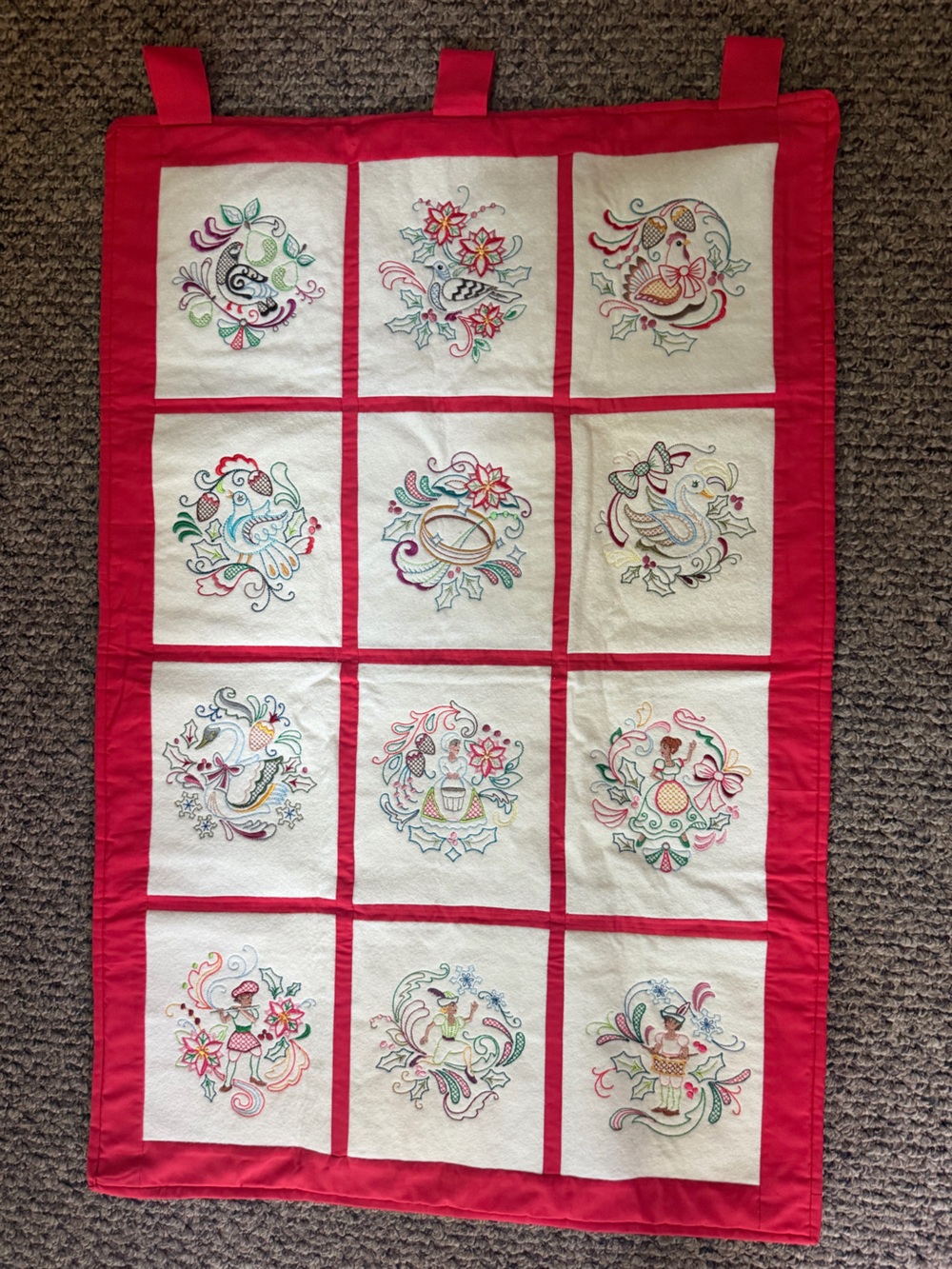 Large Vintage Needlepoint Folk Art Wall Hanging. Rare & Pristine Condition